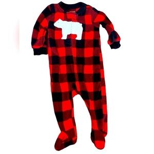 Carter’s 6 months pajama red & black plaid Sherpa bear holiday style winter wear